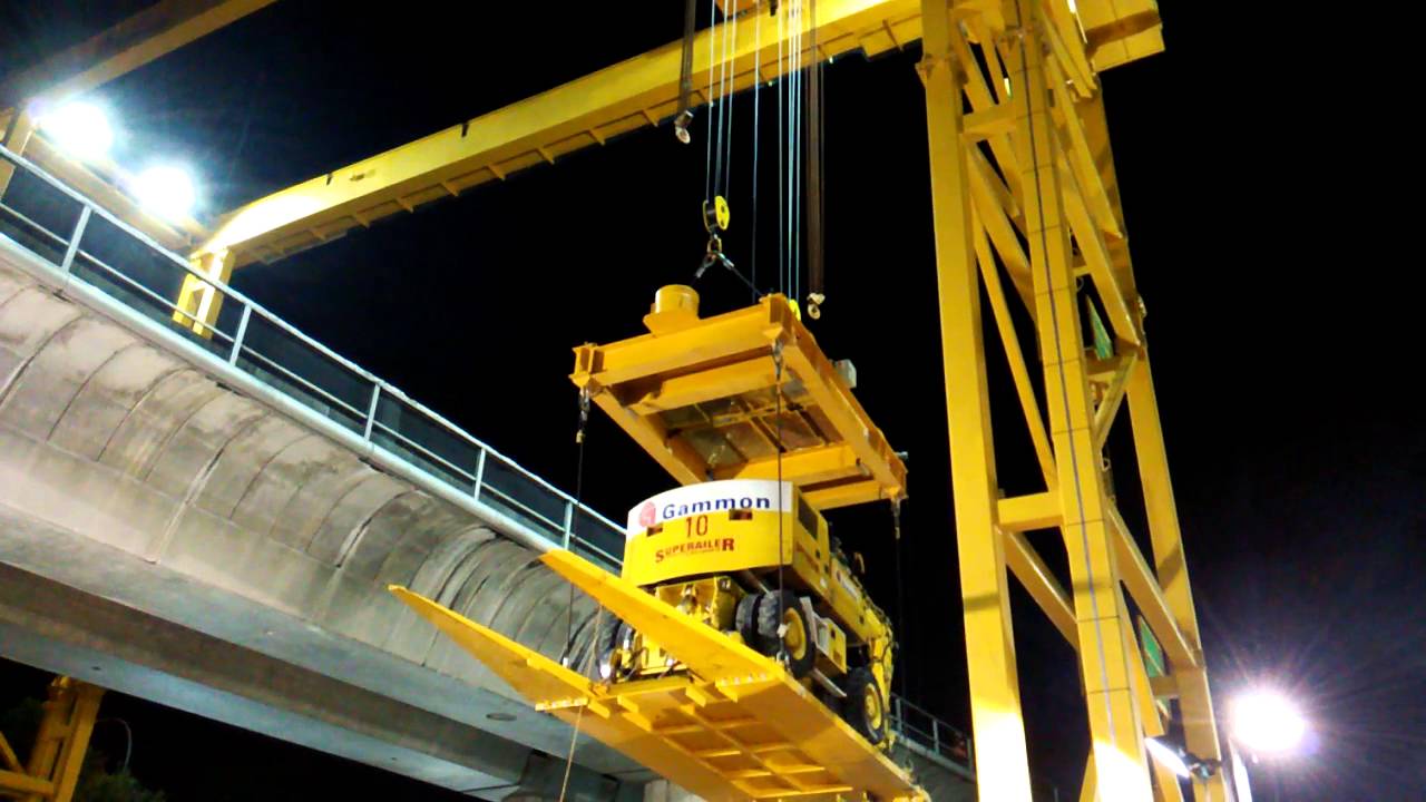 Road rail vehicle being hoisted up by a gantry crane YouTube