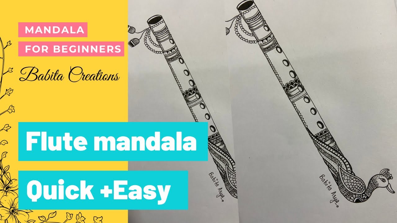 Flute Mandala art for beginners Flute Mandala Art Stepbystep Krishna Basuri Mandala