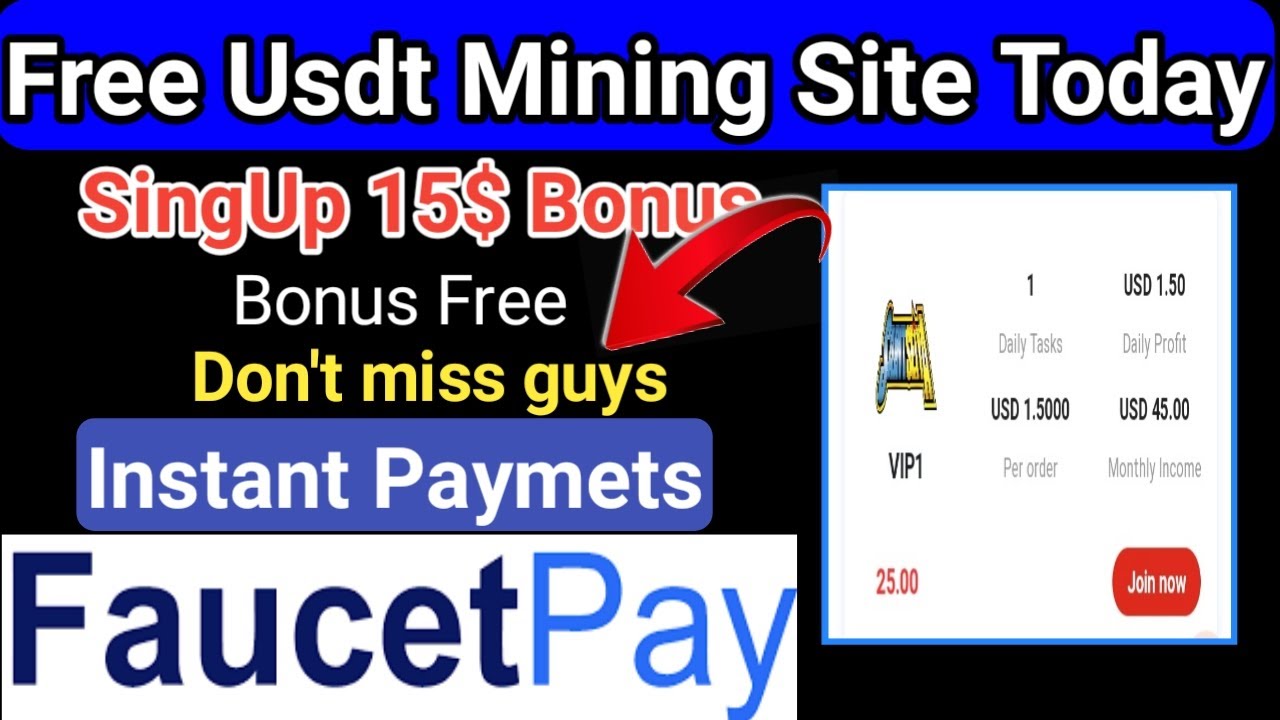 Free Usdt Mining Site today | SingUp Bonus 15$ Bonus Free || Instant Paymets | New Usdt Mining Site