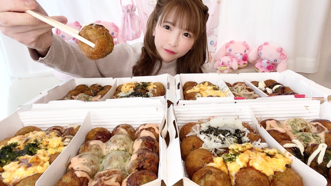 【大食い】揚げたこ焼きチーズ明太てりたまソースマヨおろしポン酢【もえあず】
