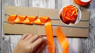 Amazing ribbon flower trick / easy rose making with Cardboard /ribbon flower crafts ideas