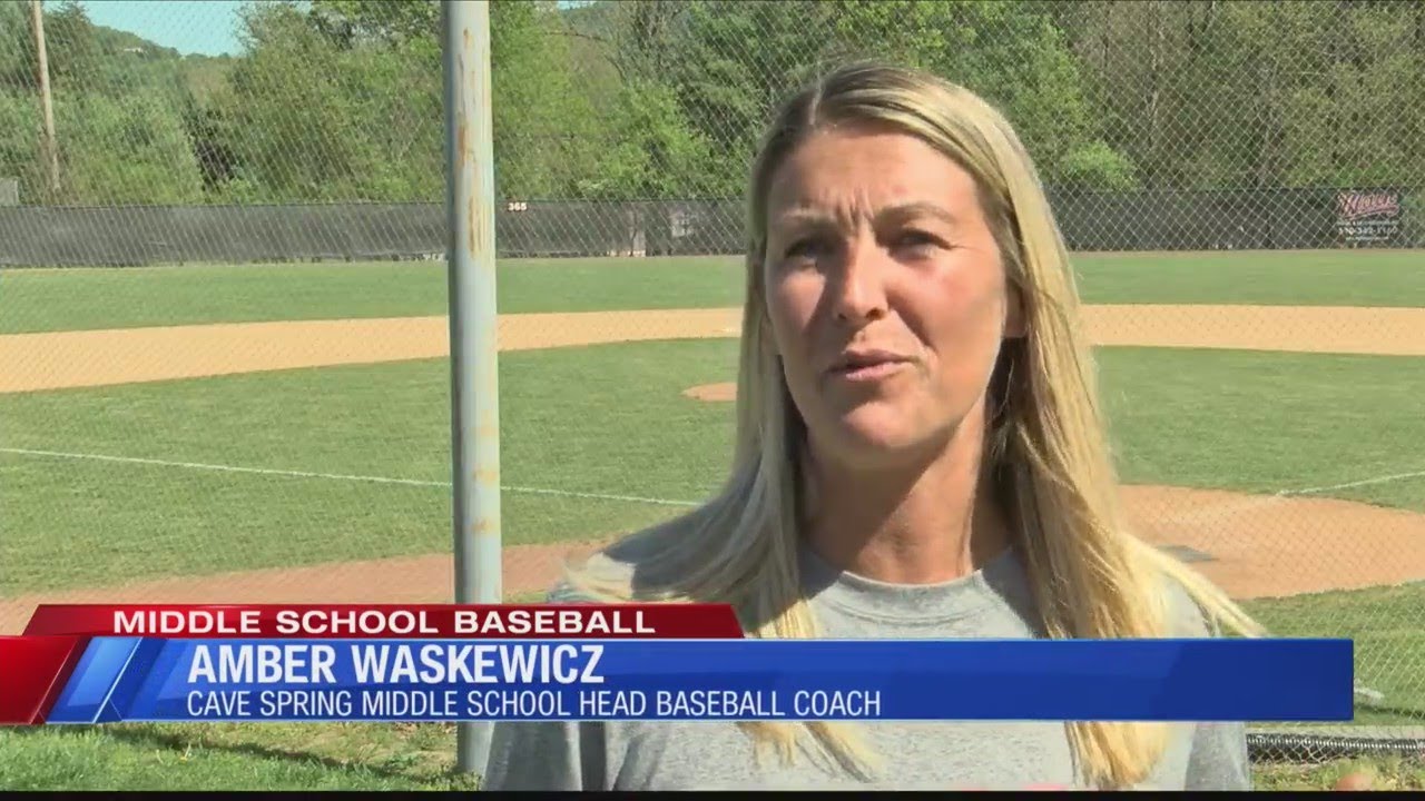 Amber Waskewicz impacting her Cave Spring Middle School baseball