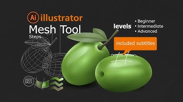 Olive tutorial in Adobe Illustrator for Beginners using gradient mesh Tool included subtitles pop up