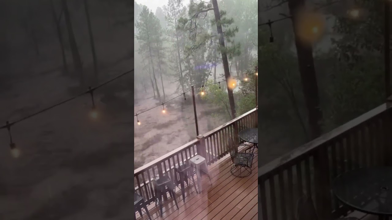 House seen floating down a river in Ruidoso, New Mexico, as heavy rain triggers major flooding