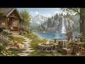 Relaxing Music – Cozy Lakeside Cabin Summer Ambience | Peaceful Waterfall & Lake Ambience