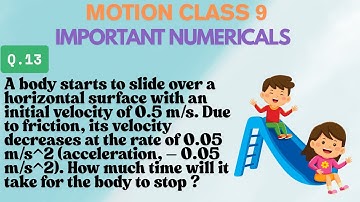 A body starts to slide over a horizontal surface with an initial velocity of 0.5 m/s.