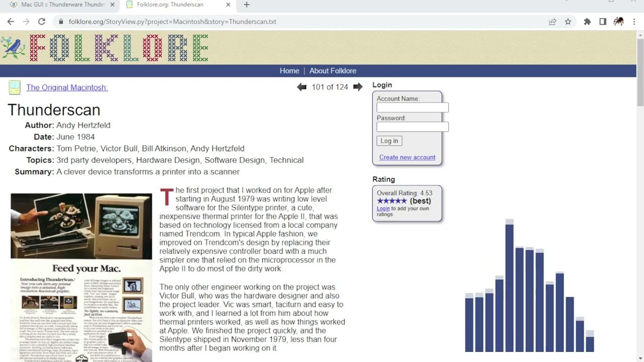 Folklore.org - Thunderscan (A clever device transforms a printer into a scanner)