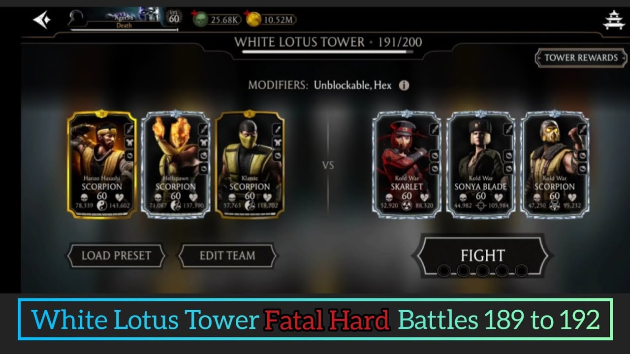 white lotus tower fatal hard battles 189,190,191,192: mkmobil