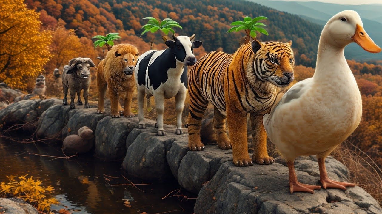 Long Slide Game With Cow Elephant Gorilla Hippopotamus Tiger - 3d Animal Game - Funny 3d Animals