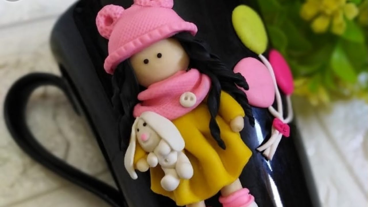 how to make polymer clay doll on mug ماج عروسة بالصلصال الحراري