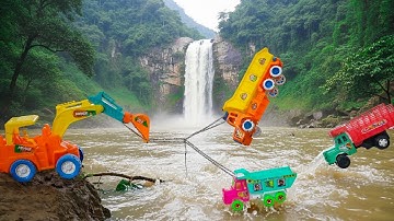 Mahindra Tractor Tata Tipper Volvo Truck Jump in River Jcb 3DX Heavy Rescue | Csm Toys