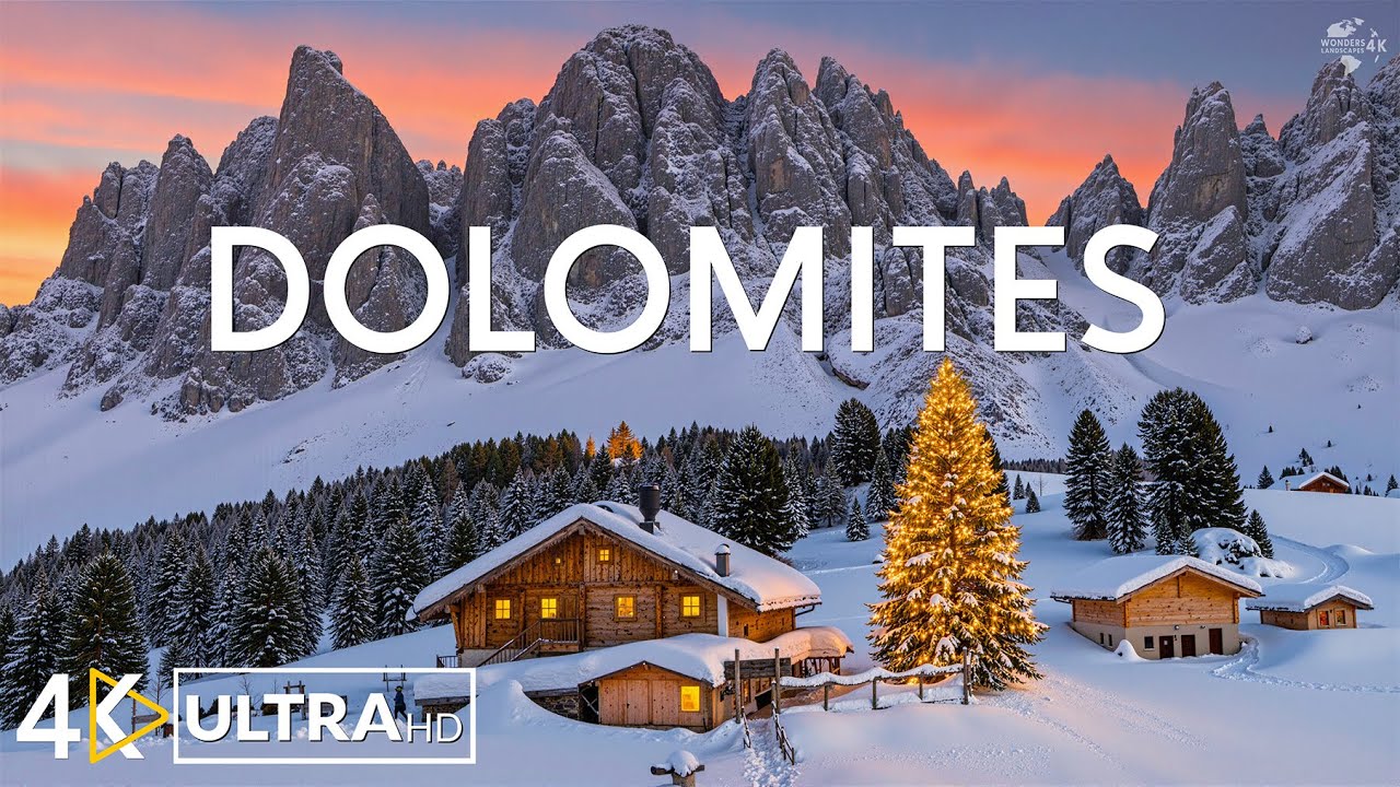 Зимние Доломиты 4K ❄ Заснеженные вершины, альпийские деревни и величественные зимние пейзажи