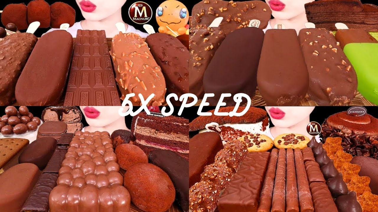 5X SPEED Chocolate Explosion! 🍫 Magnum, Cookies, & Molten Cake | ASMR Eating Sounds