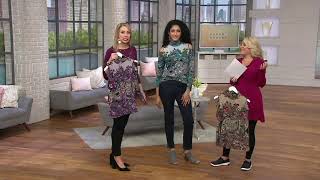 Susan Graver Printed Liquid Knit Cold Shoulder Turtleneck Top on QVC
