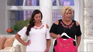 Belle by Kim Gravel Embroidered Cold Shoulder Top on QVC