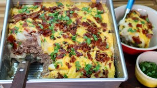Mashed Meatloaf Casserole 🥘easy and delicious ground beef and potatoes recipe #easyrecipe