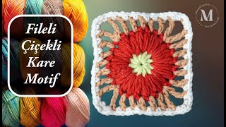 Fileli Çiçekli Kare Motif