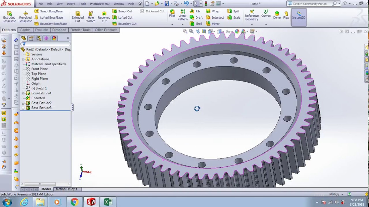 How to design involute spur gear 1 in Solidworks 2013 YouTube