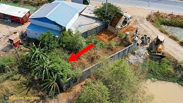 Wonderful New Project Skill Komatsu Dozer Pushing Soil At Narrow Place And Dump Truck Unloading Soil