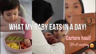 WHAT MY ONE YEAR OLD BABY EATS IN A DAY + CARTERS HAUL + MONTESSORI TOY UNBOXING! VLOGMAS DAY 1