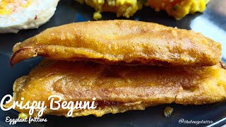 Crispy beguni recipe - Pujo special I batter fried brinjals - eggplant I Bengali telebhajha recipe