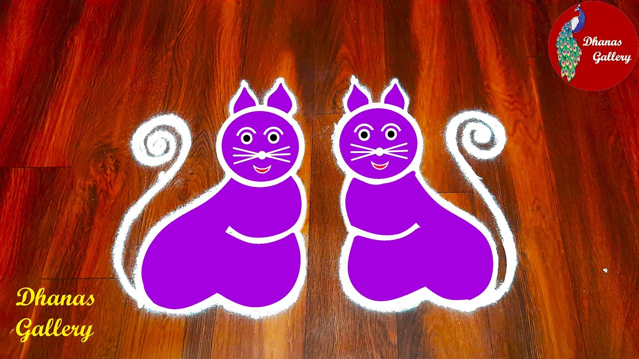 Easy Cat Kolam|Simple Cat Rangoli with Dots|Freehand Kolam|பூனை கோலம்|Cat Muggu|Easy Rangoli Designs