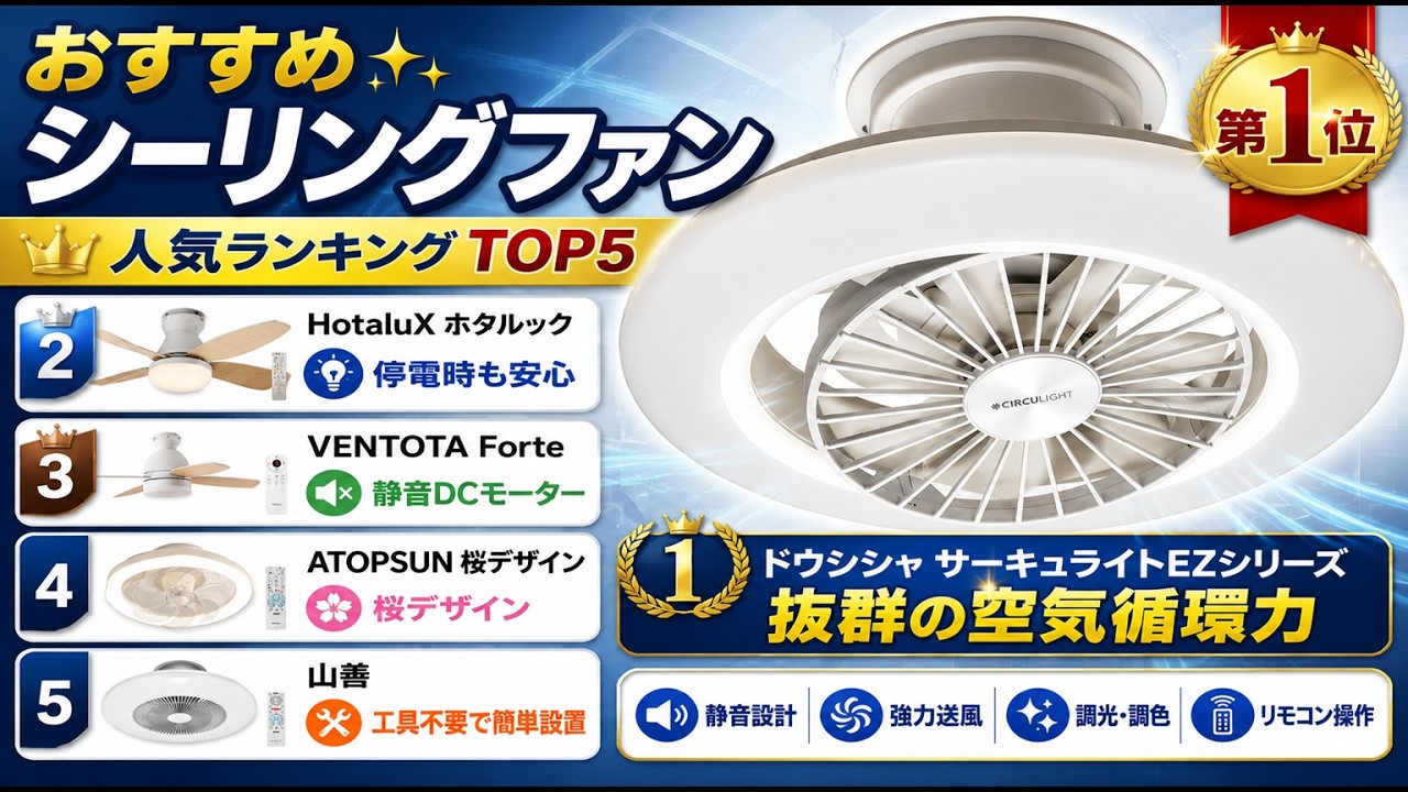 2026年最新】買ってよかった！静かで涼しいシーリングファンライト厳選