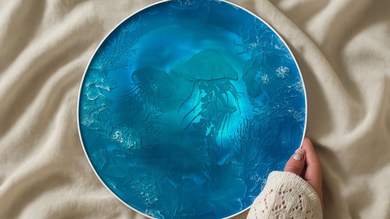 Glowing Jellyfish Wall Art | 3D Texture Paste & Resin Ocean Scene 🌊✨