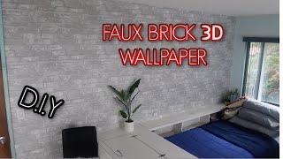 PEEL AND STICK WALLPAPER INSTALLATION | 3D FAUX BRICK WALLPAPER DECOR
