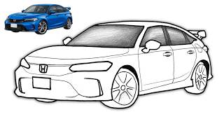 How to Draw a Honda Civic Type R | Easy Sports Car Drawing Tutorial Step by Step