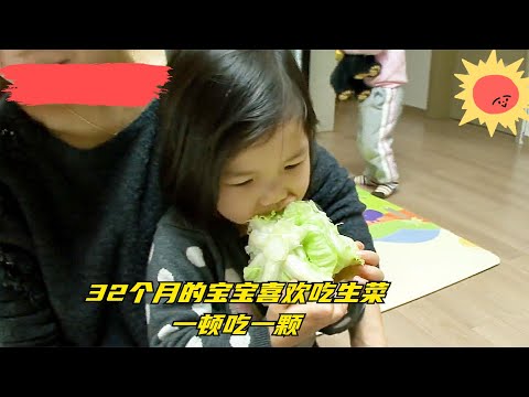 32个月的宝宝喜欢吃生菜，一顿吃一颗，没有生菜饭都不吃了【野兽beast】