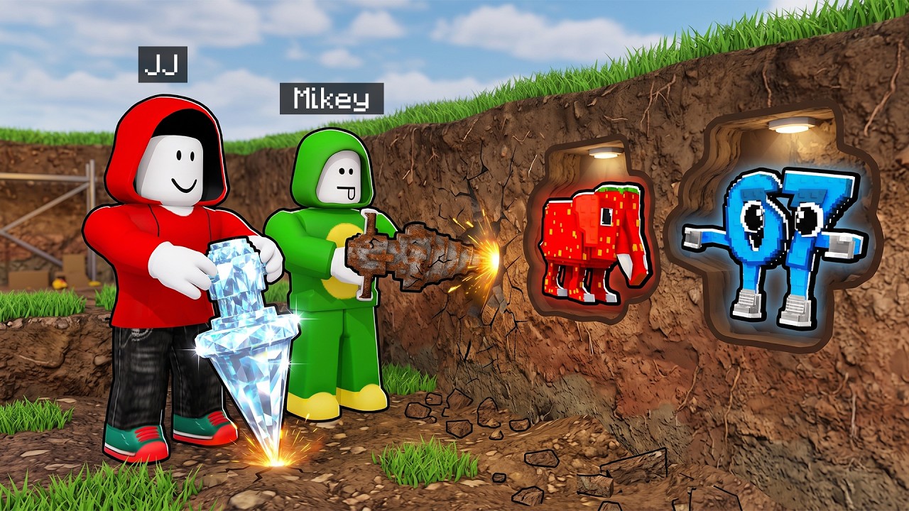 JJ and Mikey DRILL FOR BRAINROTS in Roblox - Maizen - YouTube