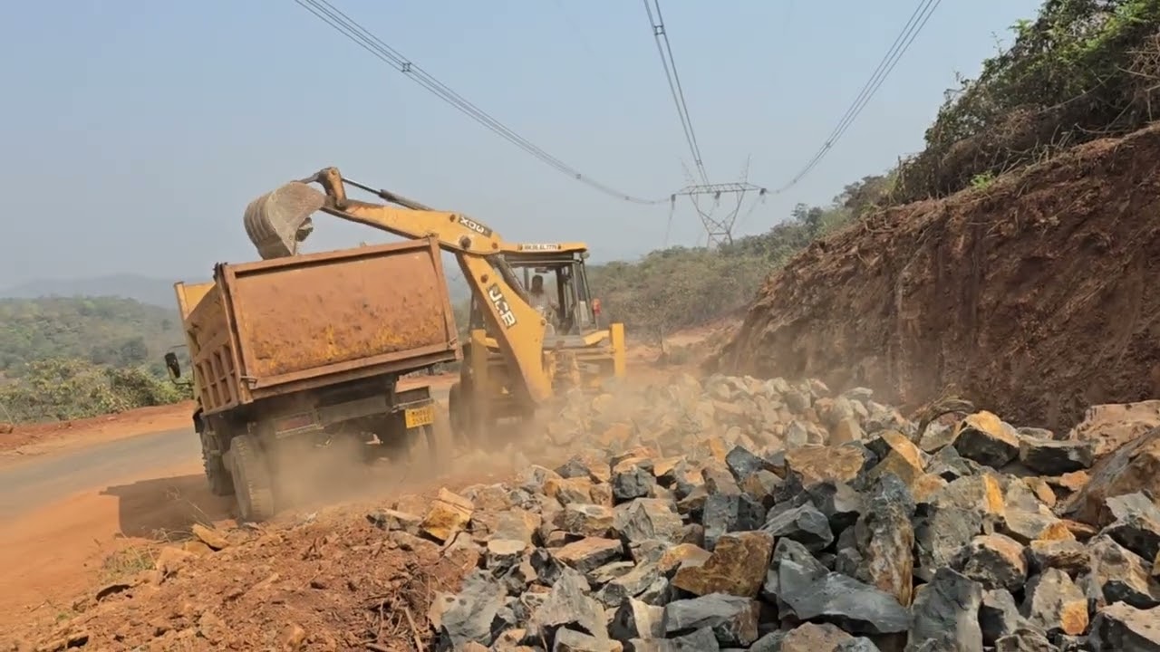 🚜 JCB Rock Loading Work on Roadside | Dumper Filling Action 💪  #excavator #video #viralvideo 