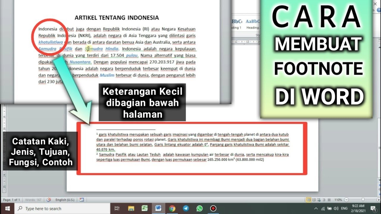 Cara Membuat Footnote di Word || Catatan Kaki || Ket. Kecil dibagian
