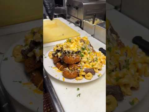 SHORT RIB MAC CHEESE ONION RING APPETIZER from Elm Street Diner in Stamford CT DEVOURPOWER