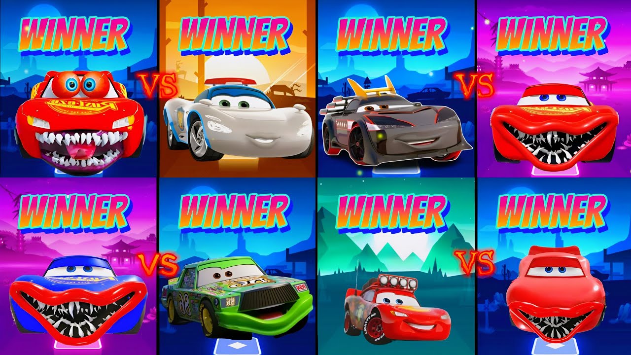 Молния Маккуин на машине против Пожирателя Маккуина в Tiles Hop EDMRush🎶