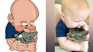 Baby trying to eat the cat 😹 cat and babies memes