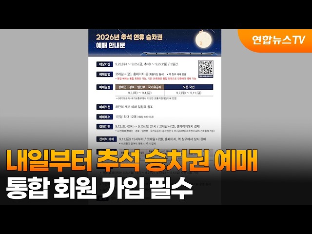 내일부터 추석 승차권 예매…통합 회원 가입 필수 / 연합뉴스TV (YonhapnewsTV)