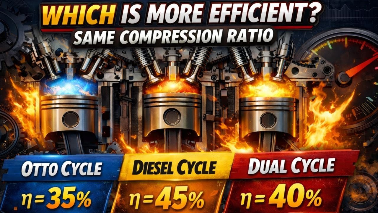 Which Engine Cycle is More Efficient? | Otto vs Diesel vs Dual Cycle | Same Compression Ratio