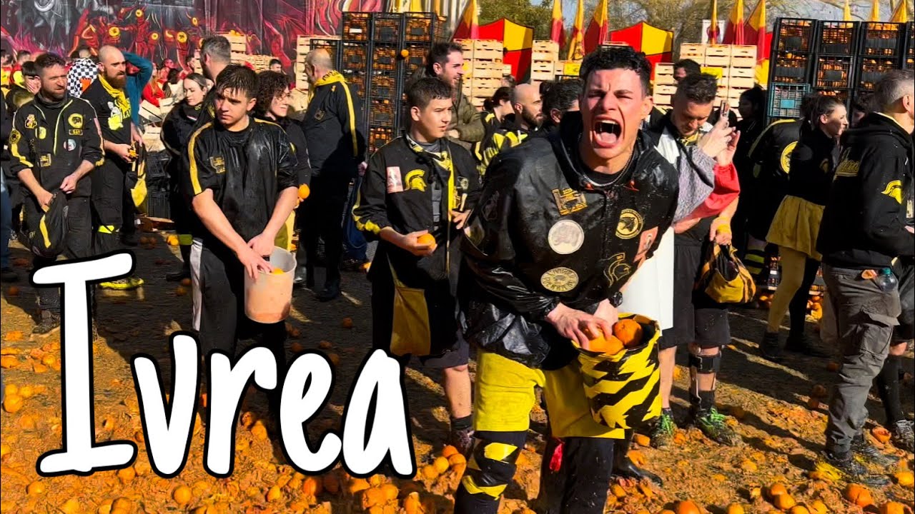 Carnival of Ivrea 2023. Piazza Rondolino. Ivrea, Italy