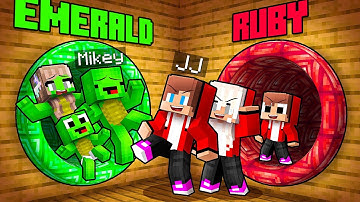JJ and Mikey: EMERALD vs RUBY Choose A Tunnel Family Battle in Minecraft - Maizen