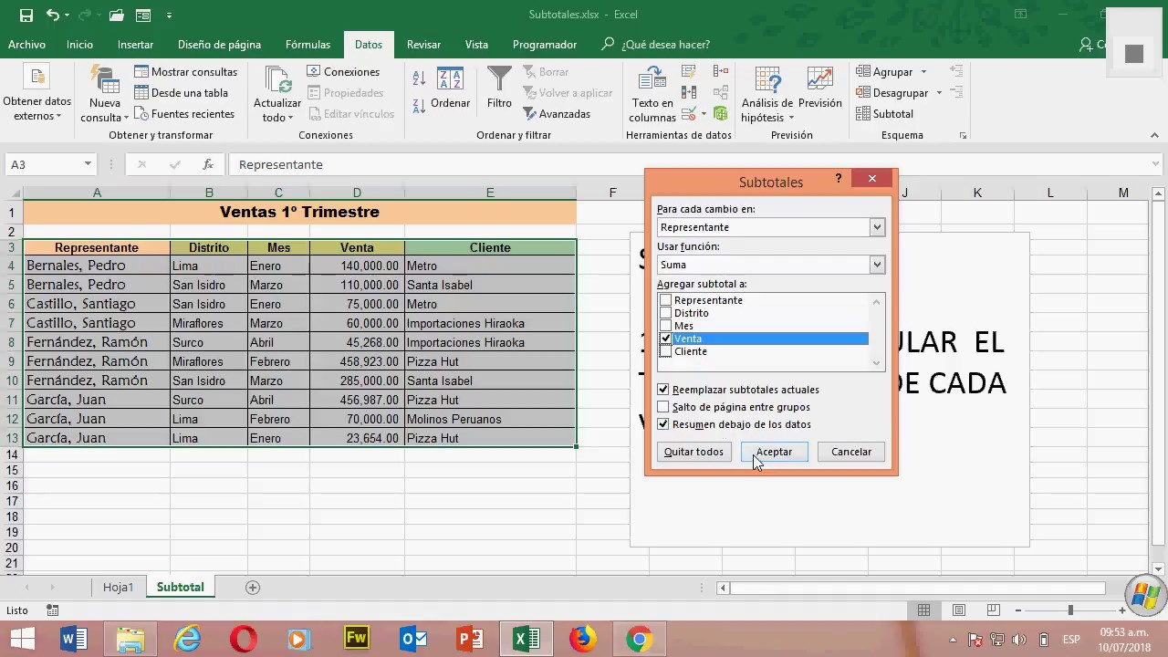 Subtotales excel 2016 - YouTube