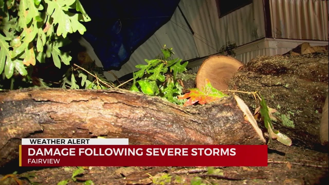 Storm damages mobile home, downs trees in Fairview - YouTube