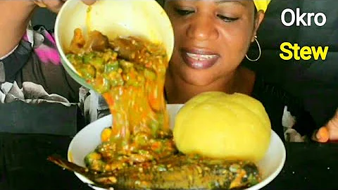 African food mukbang/ Okro Stew garri fufu/ mukbang