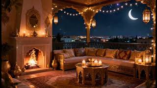 Golden Ramadan fireplace ambience🌙cozy Islamic background & calm fire sounds screenshot 5