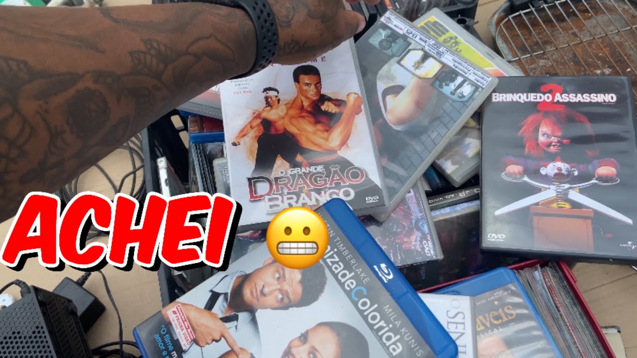 GARIMPANDO FILMES NA FEIRA DO ROLO APARELHO PORTÁTIL E MUITOS FILMES MÍDIA FÍSICA  DVD E BLURAY