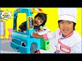 Ryans food truck play kitchen serving pretend play food with 1hr kids