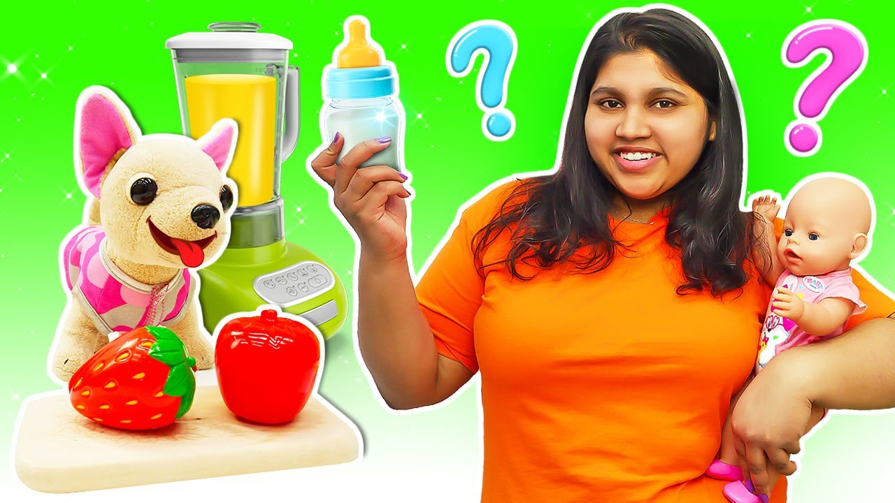 Babysitter cooking toy fruit smoothies & Baby Annabell doll. Baby Born