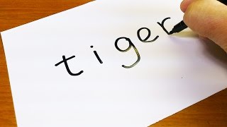 Very Easy How To Turn Words Tiger Into A Cartoon - Doodle Art On Paper