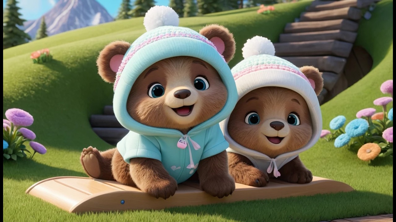 Two Little Bears Slide Down Hills | Popular Nursery Rhyme | Educational Kids Songs